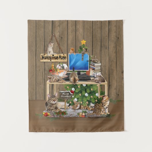 Kerstmis vanuit huis met mijn katten wandkleed (Voorkant)