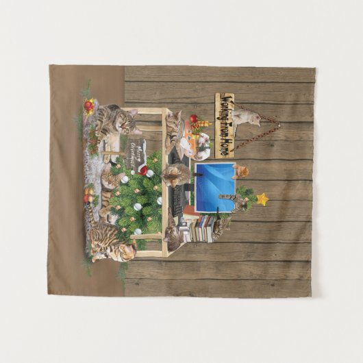 Kerstmis vanuit huis met mijn katten wandkleed (Voorkant (horizontaal))