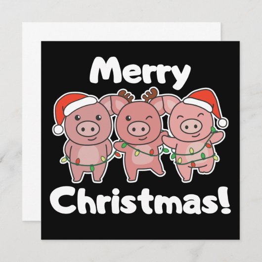 Kerstmis Varkens Cute Varkens Kerst Uitnodiging (Voorkant / Achterkant)