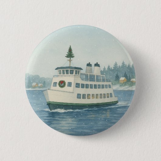 Kerstmis veerboot overdag ronde button 5,7 cm (Voorkant)