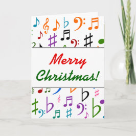 Kerstmis; Vele Kleurrijke Muzieknoten en Symbolen Feestdagen Kaart