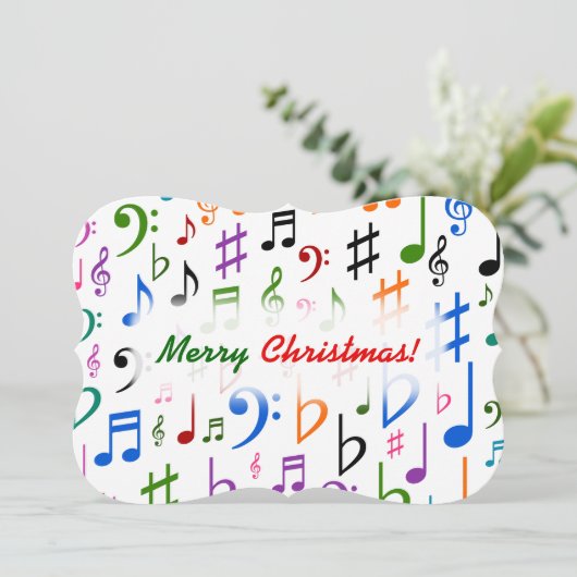 Kerstmis; Vele Kleurrijke Muzieknoten en Symbolen Kaart (Staand voorkant)