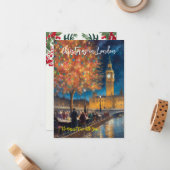'Kerstmis Ver weg in Londen' Wenskaart Notitiekaartje (Voorkant / Achterkant in situ)
