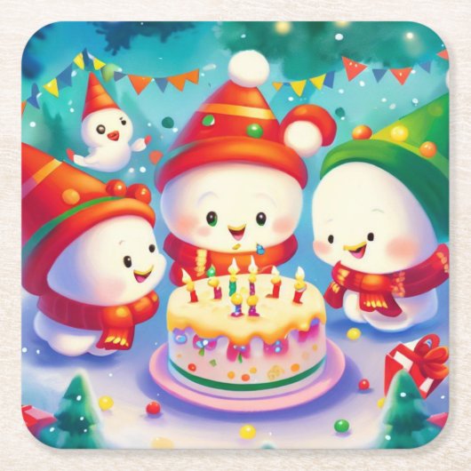 Kerstmis Verjaardag 6 Kartonnen Onderzetters (Voorkant)