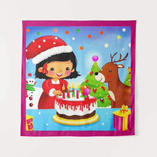 Kerstmis Verjaardag 7 Wandkleed (Voorkant)