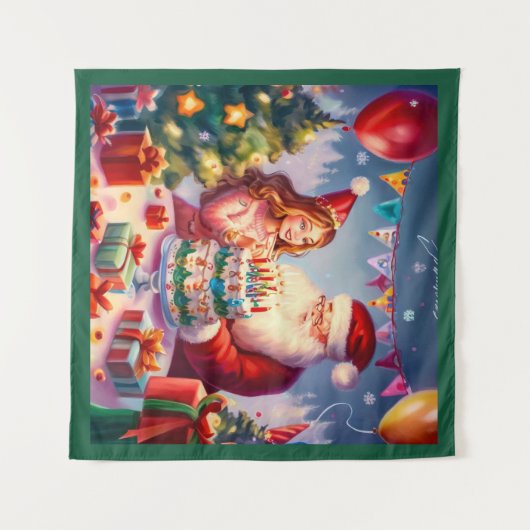 Kerstmis Verjaardag 8 Wandkleed (Voorkant (horizontaal))