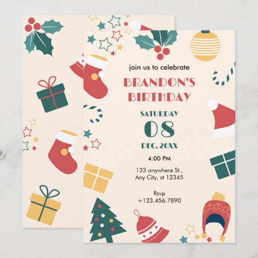 Kerstmis verjaardag cadeaus kaart (Voorkant / Achterkant)