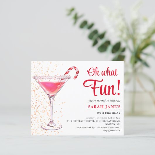 Kerstmis Verjaardag Cocktail Budget uitnodiging (Staand voorkant)