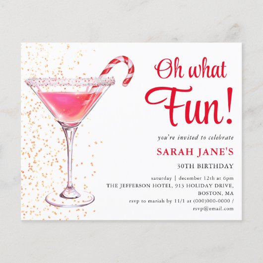 Kerstmis Verjaardag Cocktail Budget uitnodiging (Voorkant)