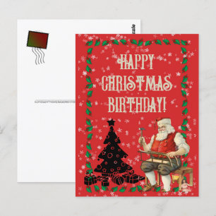 Kerstmis Verjaardag Kerstman Zwarte Boom Briefkaart