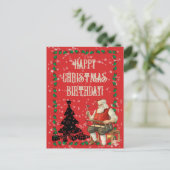 Kerstmis Verjaardag Kerstman Zwarte Boom |   Briefkaart (Staand voorkant)