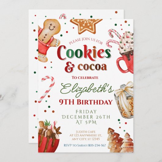 Kerstmis verjaardag koekjes en cacao Feestelijk Kaart (Voorkant / Achterkant)