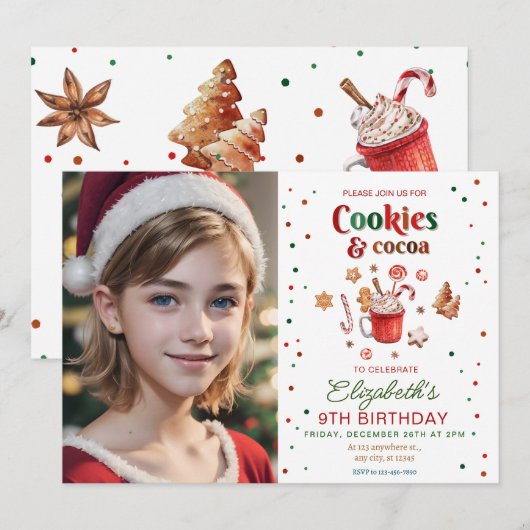 Kerstmis verjaardag koekjes en cacao Feestelijk Kaart (Voorkant / Achterkant)