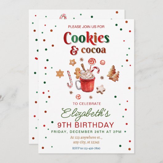 Kerstmis verjaardag koekjes en cacao Feestelijk Kaart (Voorkant / Achterkant)