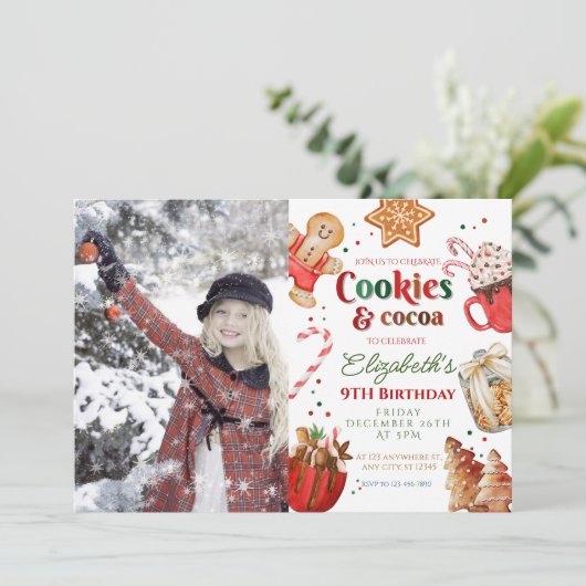 Kerstmis verjaardag koekjes en cacao Feestelijk Kaart (Staand voorkant)