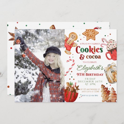 Kerstmis verjaardag koekjes en cacao Feestelijk Kaart (Voorkant / Achterkant)