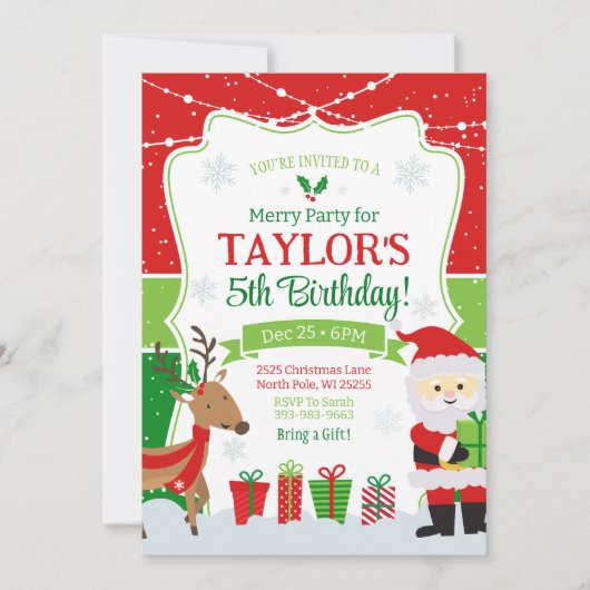 Kerstmis Verjaardag Uitnodiging, Kerstmis Partij Kaart (Voorkant)