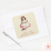 Kerstmis Verjaardagsfeest  Schattige Meisje Roze Vierkante Sticker (Envelop)