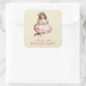 Kerstmis Verjaardagsfeest  Schattige Meisje Roze Vierkante Sticker (Tas)