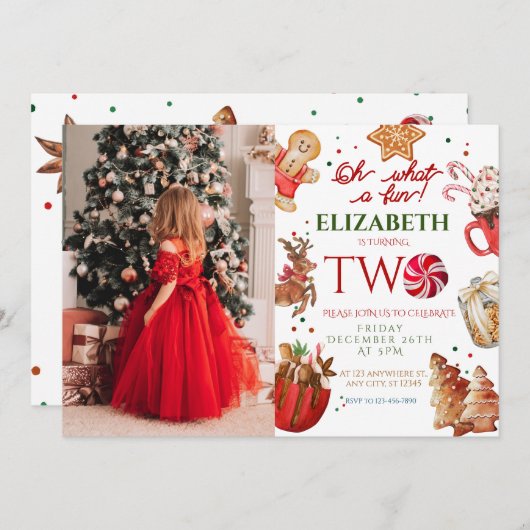 Kerstmis Verjaardagsfeest wat een leuke 2e Verjaar Kaart (Voorkant / Achterkant)