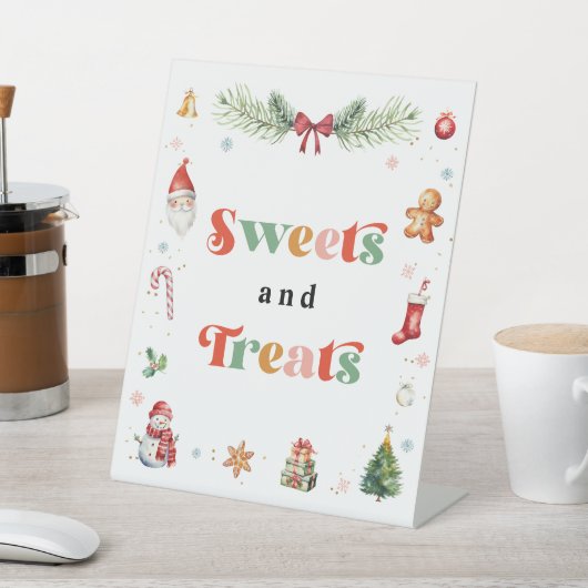 Kerstmis verjaardagsfeestje snoep en lekkernijen reclamebord met voetstuk (Insitu)