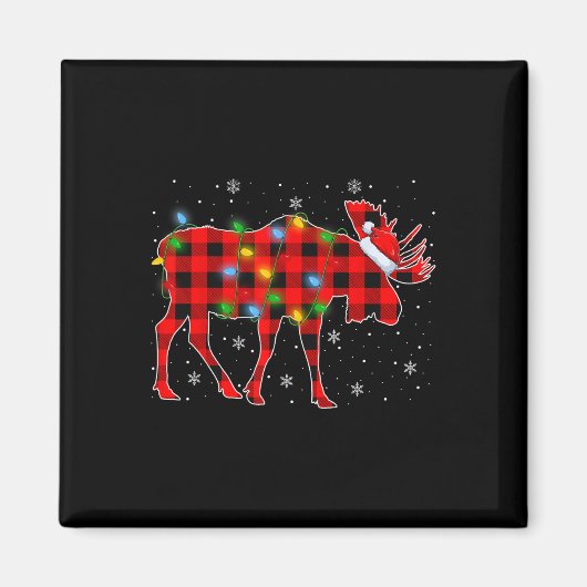 Kerstmis Verlichting Buffel Plaid Santa Moose Kers Magneet (Voorkant)
