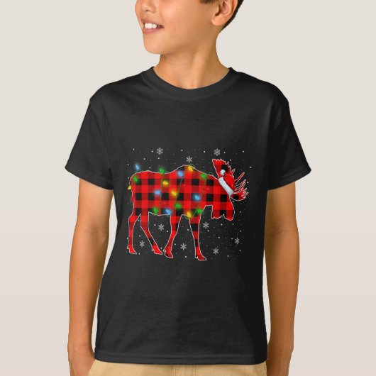 Kerstmis Verlichting Buffel Plaid Santa Moose Kers T-shirt (Voorkant)