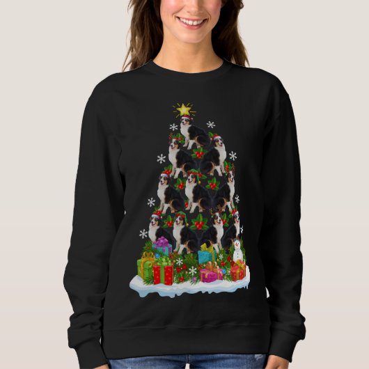 Kerstmis Verlichting Santa Hat Australische Herder Trui (Voorkant)
