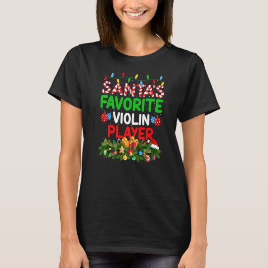 Kerstmis Verlichting Santa S Favoriete Viool Spele T-shirt (Voorkant)