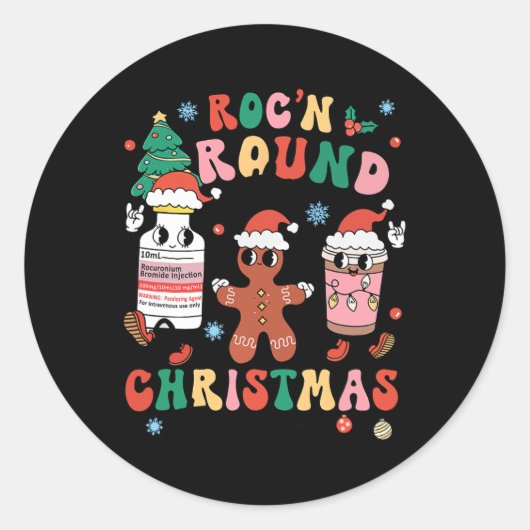 Kerstmis Verpleegster Roc'n rond de Kerstmis Ronde Sticker (Voorkant)