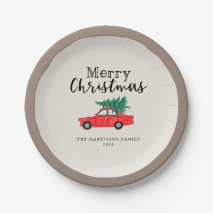 Kerstmis   Verse snijbomen op de auto Papieren Bordje