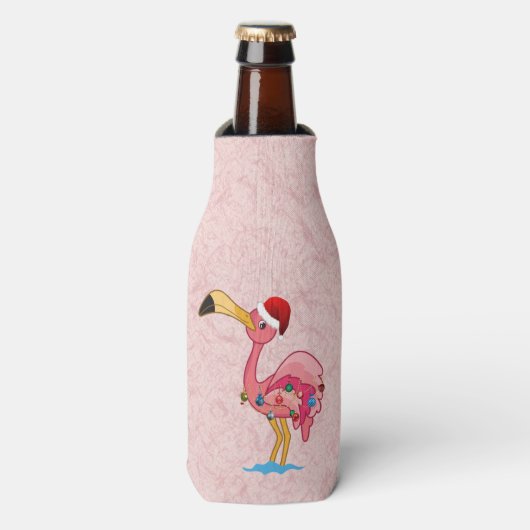 Kerstmis Versierde Flamingo Flessenkoeler Flesjeskoeler (Fles Voorkant)