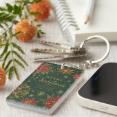 Kerstmis Versierde Poinsettia Mandala Sleutelhanger (Voorkant Rechts)