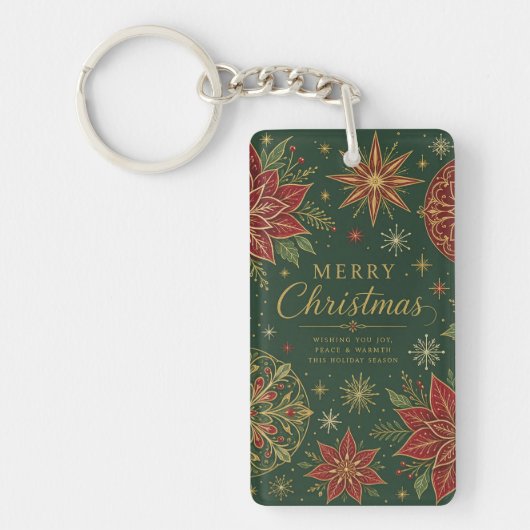 Kerstmis Versierde Poinsettia Mandala Sleutelhanger (Voorkant)
