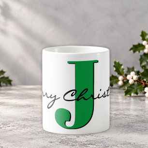 Kerstmis Vet Groen Initiaal 11oz Klassiek Koffiemok