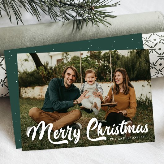 Kerstmis Vet Retro Schrift 2 Foto Feestdagenkaart
