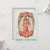 Kerstmis Victoriaans Angel Uitnodiging tot Rozen (Voorkant / Achterkant in situ)
