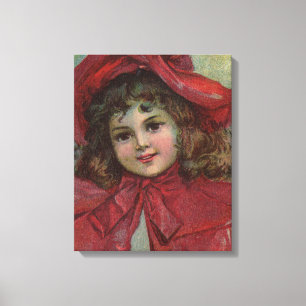 Kerstmis Victoriaans Kind Rode Hoed Meisje Portret Canvas Afdruk