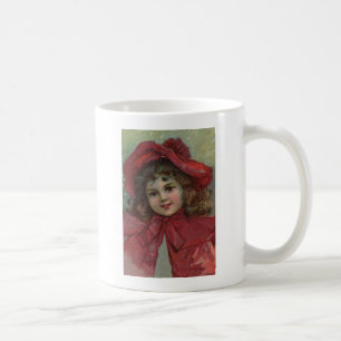 Kerstmis Victoriaans Kind Rode Hoed Meisje Portret Koffiemok
