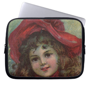 Kerstmis Victoriaans Kind Rode Hoed Meisje Portret Laptop Sleeve