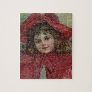 Kerstmis Victoriaans Kind Rode Hoed Meisje Portret Legpuzzel