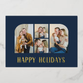 Kerstmis vier familie foto minimalist groen folie feestdagenkaart (Voorkant)