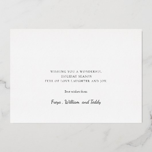 Kerstmis vier familie foto minimalist groen folie feestdagenkaart (Achterkant)