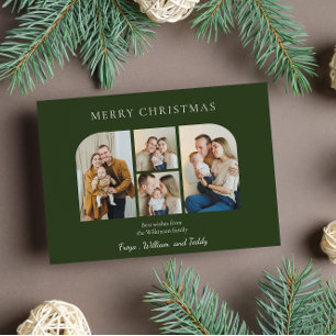 Kerstmis vier familie foto minimalistisch groen  feestdagenkaart