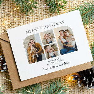 Kerstmis vier familie foto minimalistisch groen  feestdagenkaart