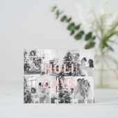 Kerstmis Vier Familie Foto | Roze Vakantie Briefkaart (Staand voorkant)