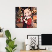 Kerstmis vieren met een glas wijn poster (Thuiskantoor)