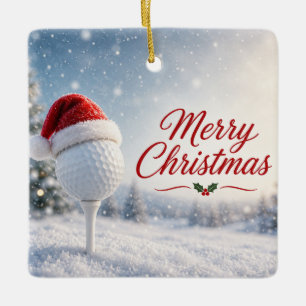 Kerstmis vieren met een vrolijke golfbal met kerst keramisch ornament