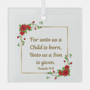 Kerstmis vierkant 'Want ons is een kind geboren' Glas Ornament