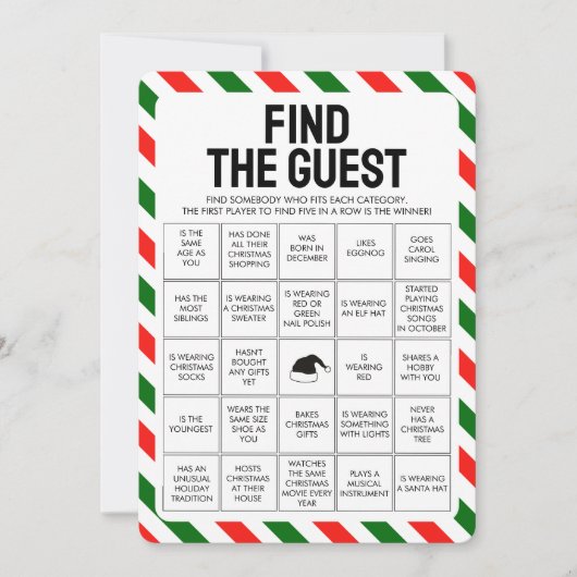 Kerstmis Vind het Gast Bingo Spel Feestdagenkaart (Voorkant)